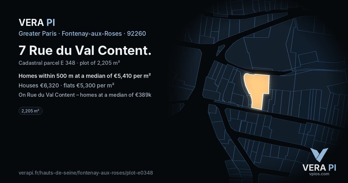 7 Rue du Val Content, Fontenay-aux-Roses at night – the plot lit, the parcels around coloured by the prices near them