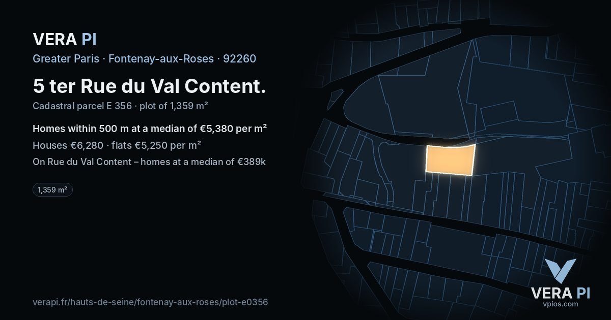 5 ter Rue du Val Content, Fontenay-aux-Roses at night – the plot lit, the parcels around coloured by the prices near them