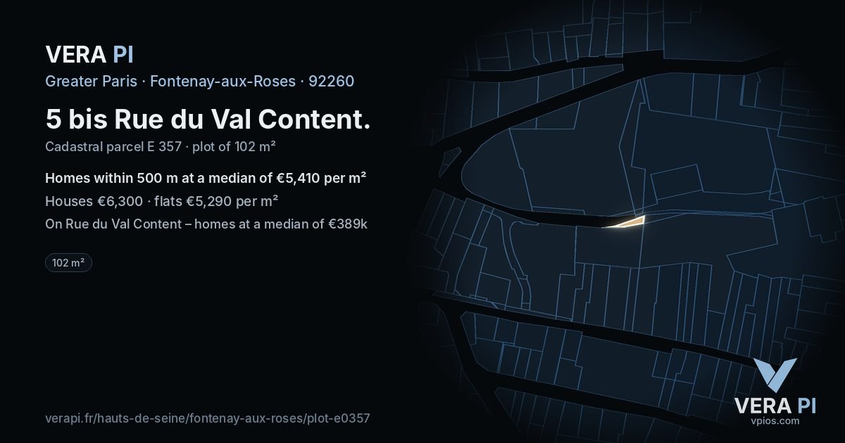 5 bis Rue du Val Content, Fontenay-aux-Roses at night – the plot lit, the parcels around coloured by the prices near them