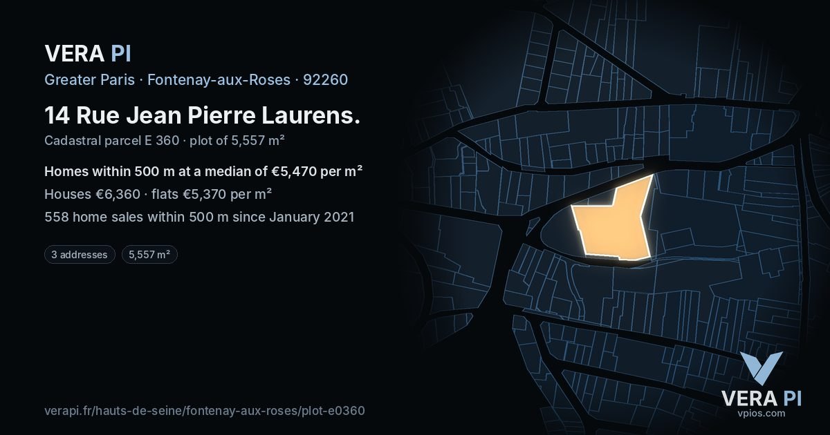 14 Rue Jean Pierre Laurens, Fontenay-aux-Roses at night – the plot lit, the parcels around coloured by the prices near them