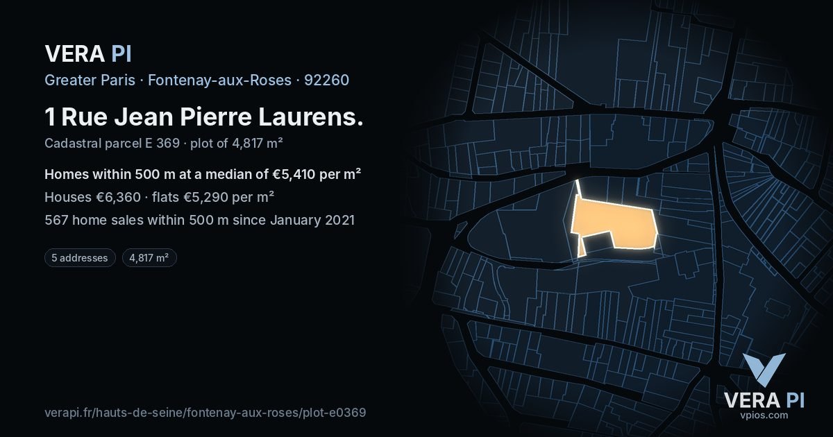 1 Rue Jean Pierre Laurens, Fontenay-aux-Roses at night – the plot lit, the parcels around coloured by the prices near them