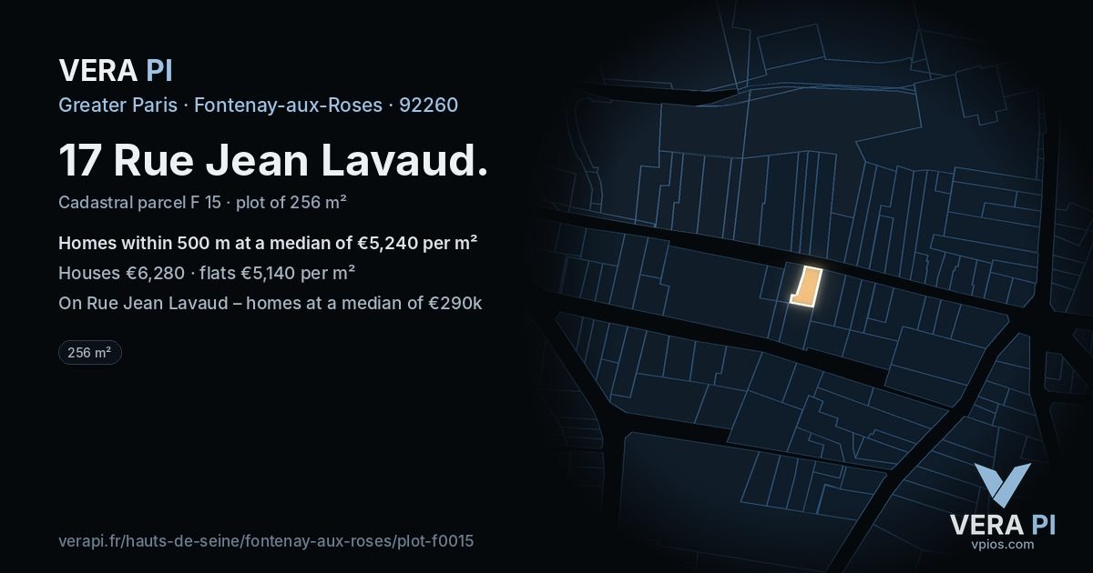 17 Rue Jean Lavaud, Fontenay-aux-Roses at night – the plot lit, the parcels around coloured by the prices near them