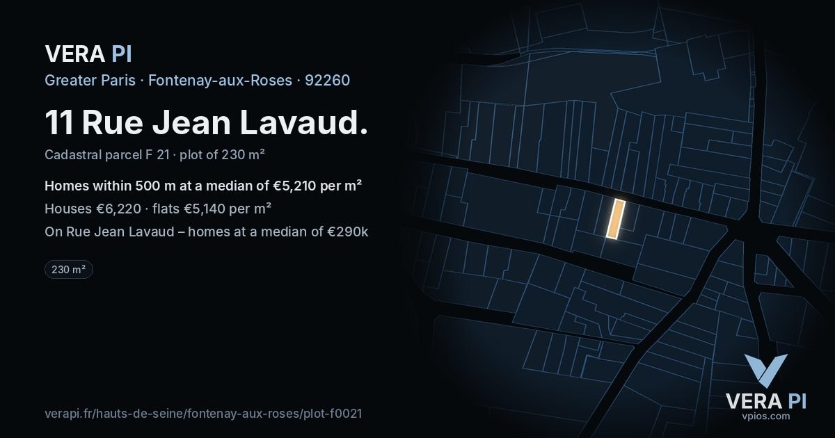 11 Rue Jean Lavaud, Fontenay-aux-Roses at night – the plot lit, the parcels around coloured by the prices near them
