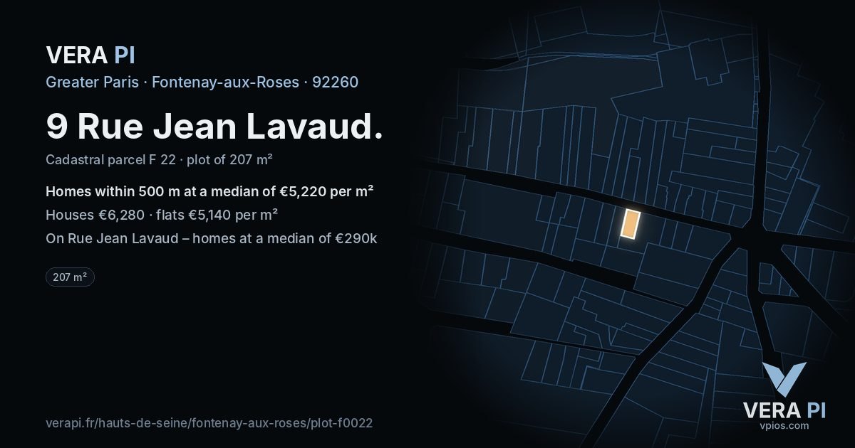 9 Rue Jean Lavaud, Fontenay-aux-Roses at night – the plot lit, the parcels around coloured by the prices near them