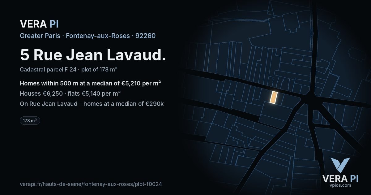 5 Rue Jean Lavaud, Fontenay-aux-Roses at night – the plot lit, the parcels around coloured by the prices near them