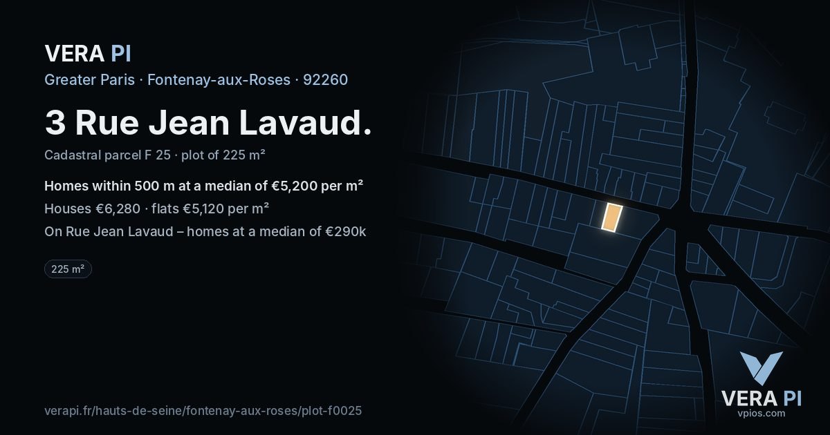 3 Rue Jean Lavaud, Fontenay-aux-Roses at night – the plot lit, the parcels around coloured by the prices near them