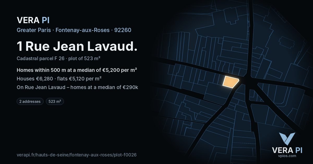 1 Rue Jean Lavaud, Fontenay-aux-Roses at night – the plot lit, the parcels around coloured by the prices near them