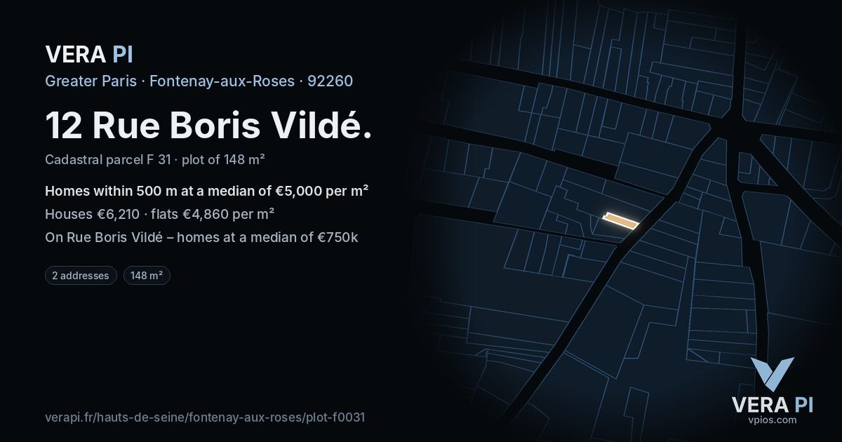 12 Rue Boris Vildé, Fontenay-aux-Roses at night – the plot lit, the parcels around coloured by the prices near them