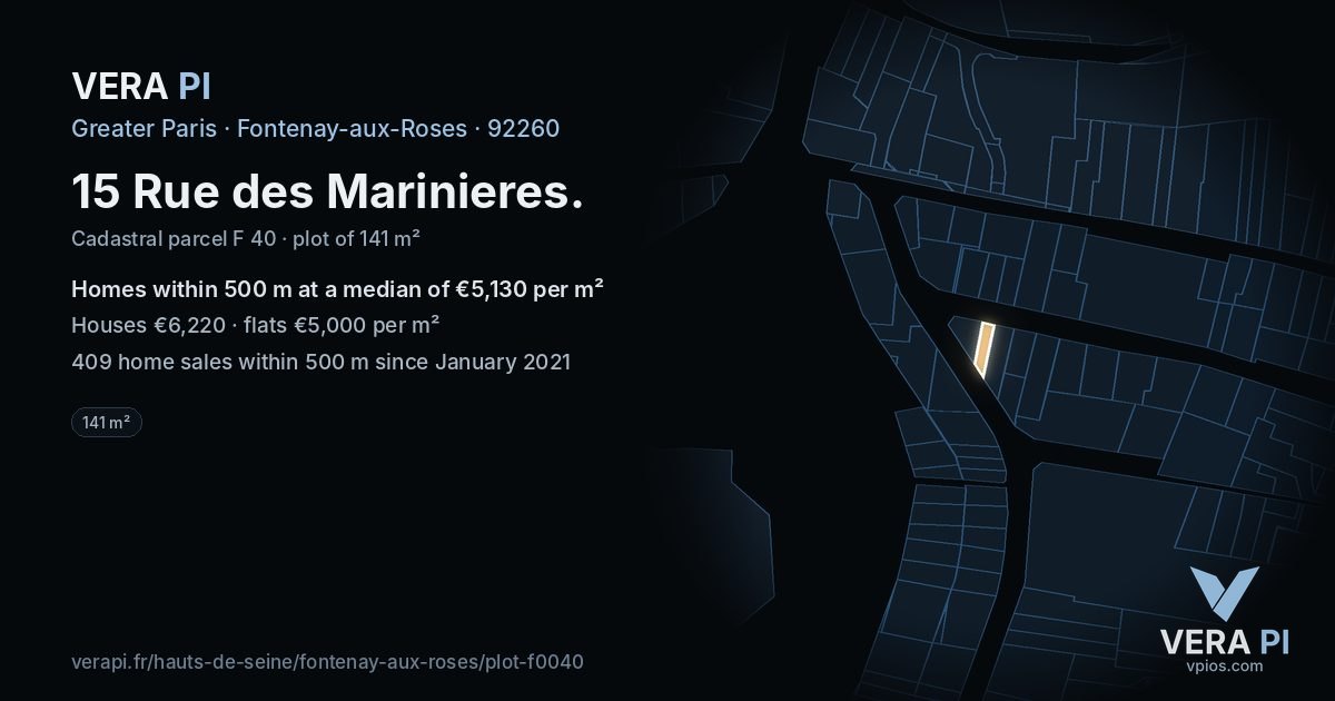 15 Rue des Marinieres, Fontenay-aux-Roses at night – the plot lit, the parcels around coloured by the prices near them