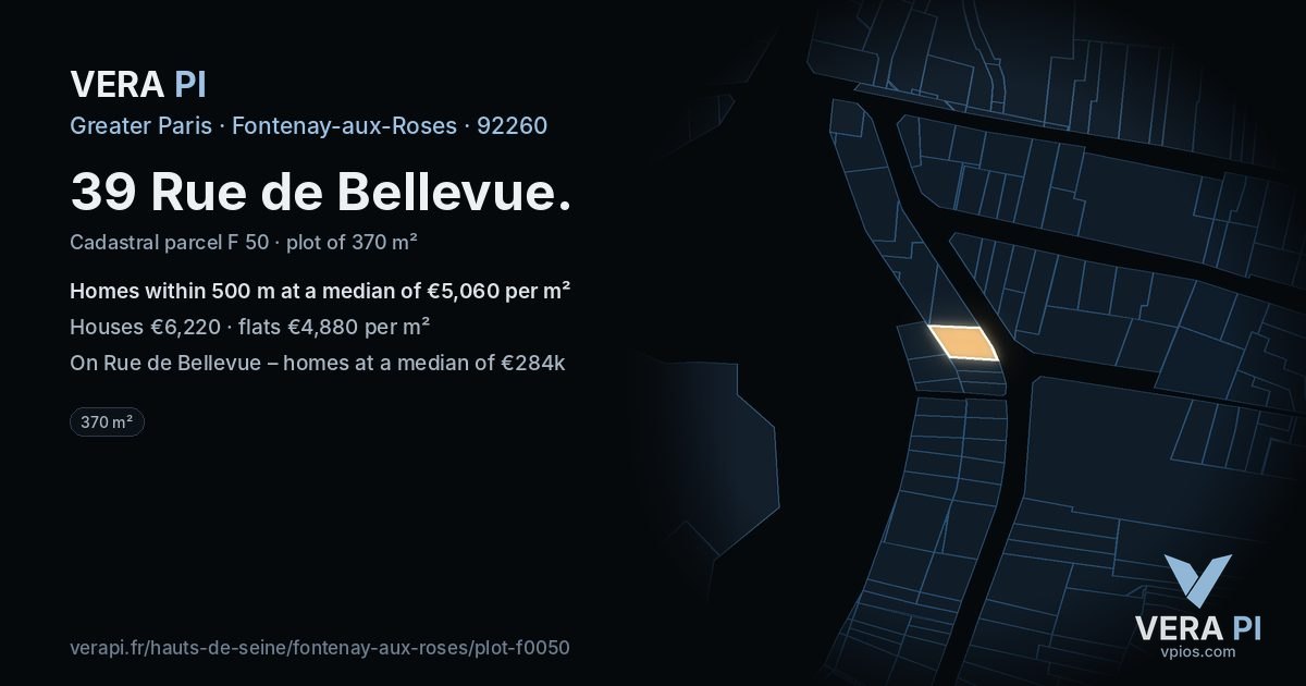 39 Rue de Bellevue, Fontenay-aux-Roses at night – the plot lit, the parcels around coloured by the prices near them