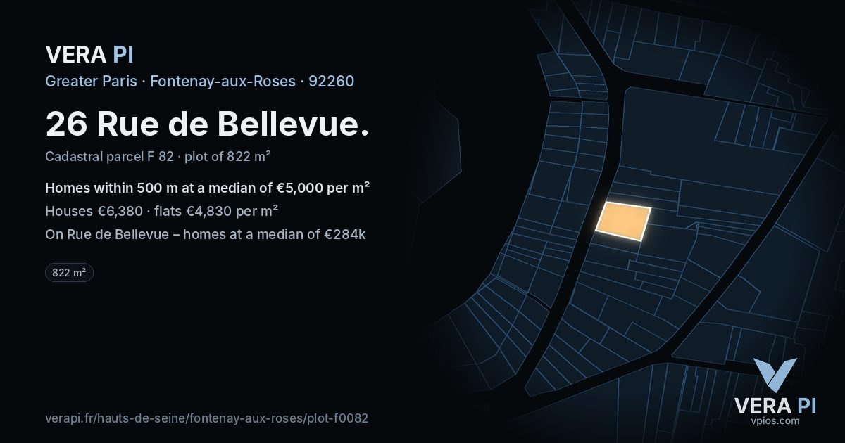 26 Rue de Bellevue, Fontenay-aux-Roses at night – the plot lit, the parcels around coloured by the prices near them