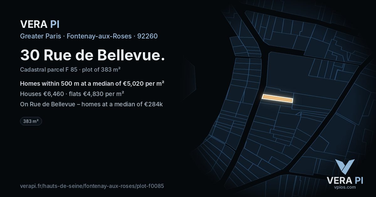 30 Rue de Bellevue, Fontenay-aux-Roses at night – the plot lit, the parcels around coloured by the prices near them