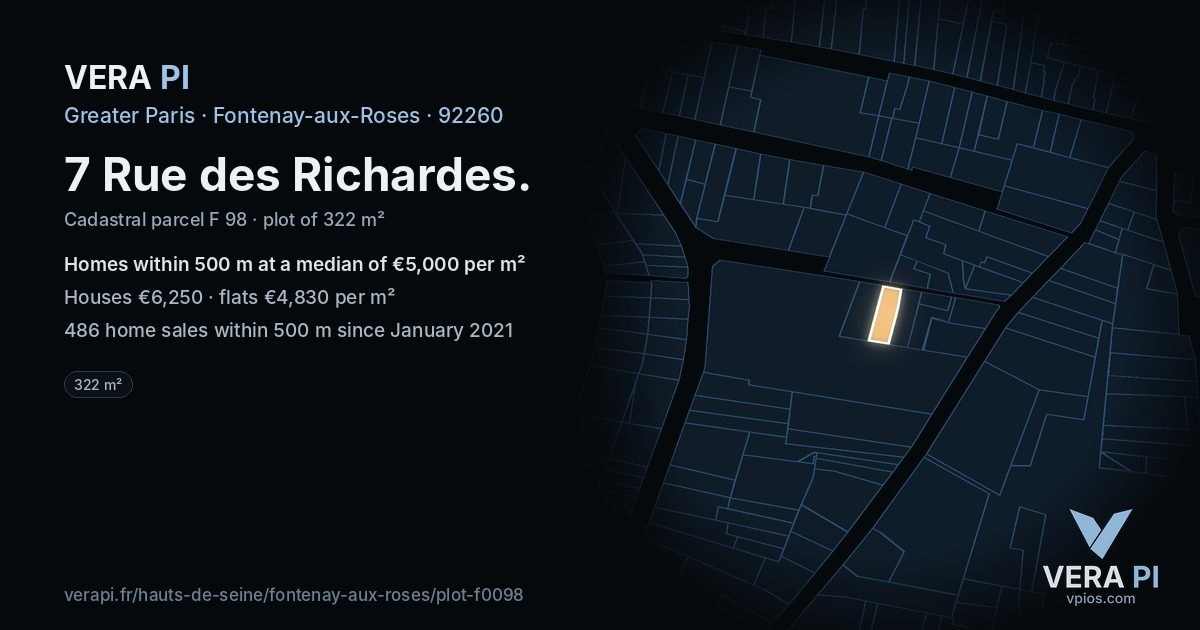 7 Rue des Richardes, Fontenay-aux-Roses at night – the plot lit, the parcels around coloured by the prices near them