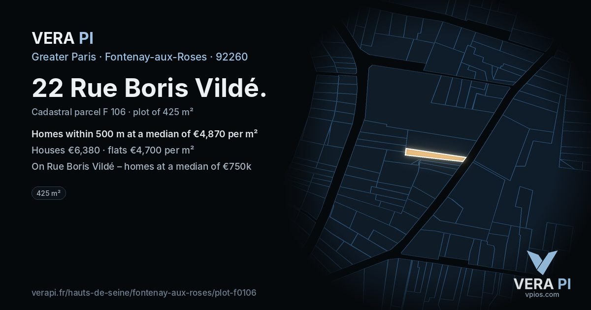 22 Rue Boris Vildé, Fontenay-aux-Roses at night – the plot lit, the parcels around coloured by the prices near them