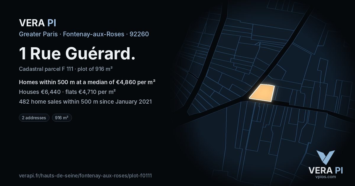 1 Rue Guérard, Fontenay-aux-Roses at night – the plot lit, the parcels around coloured by the prices near them