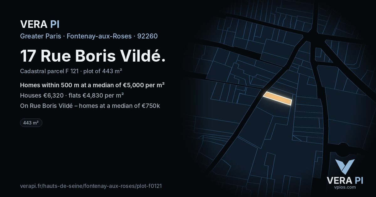 17 Rue Boris Vildé, Fontenay-aux-Roses at night – the plot lit, the parcels around coloured by the prices near them