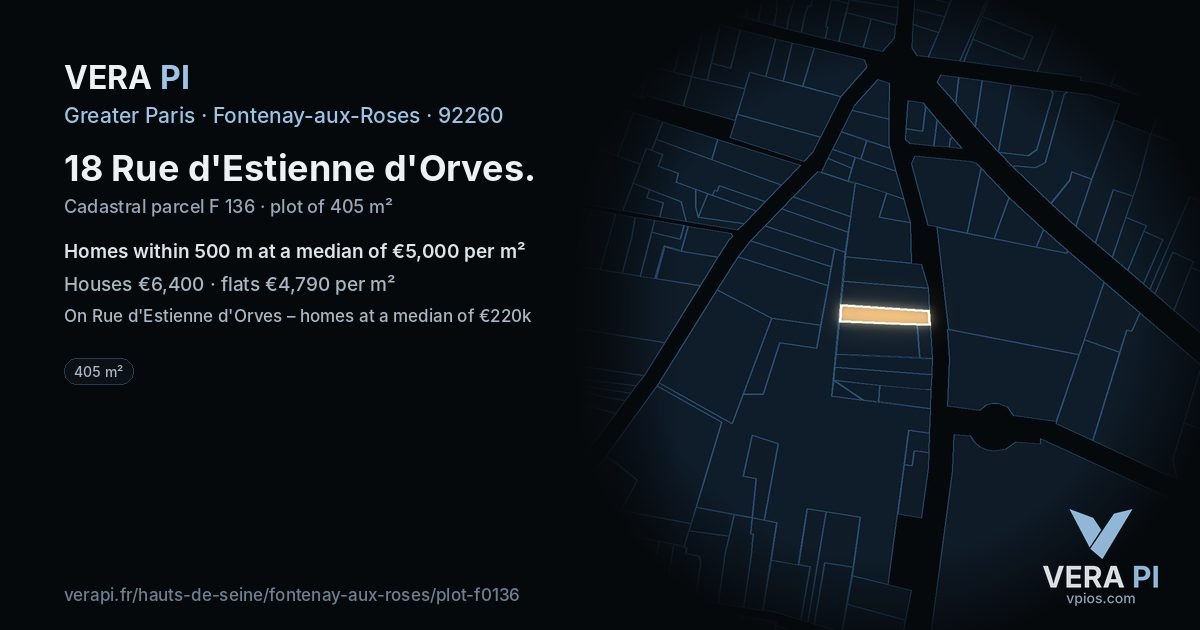 18 Rue d'Estienne d'Orves, Fontenay-aux-Roses at night – the plot lit, the parcels around coloured by the prices near them