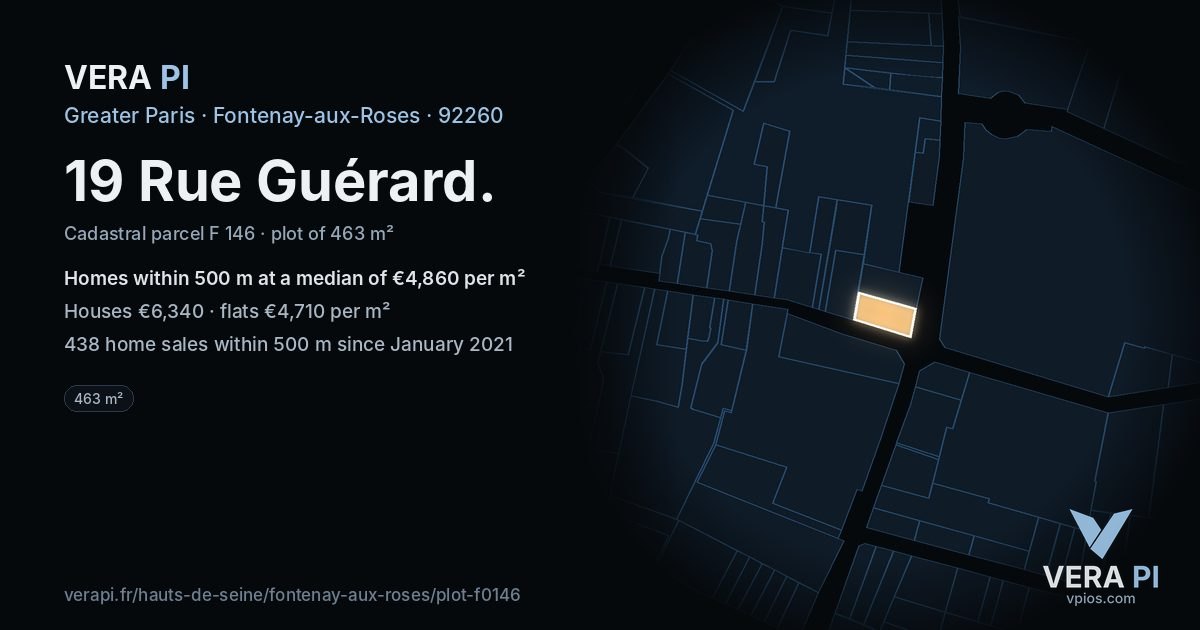 19 Rue Guérard, Fontenay-aux-Roses at night – the plot lit, the parcels around coloured by the prices near them
