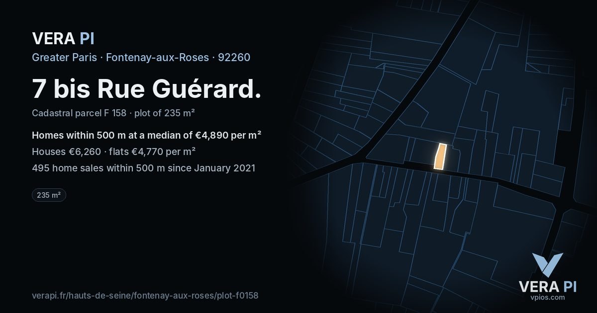 7 bis Rue Guérard, Fontenay-aux-Roses at night – the plot lit, the parcels around coloured by the prices near them