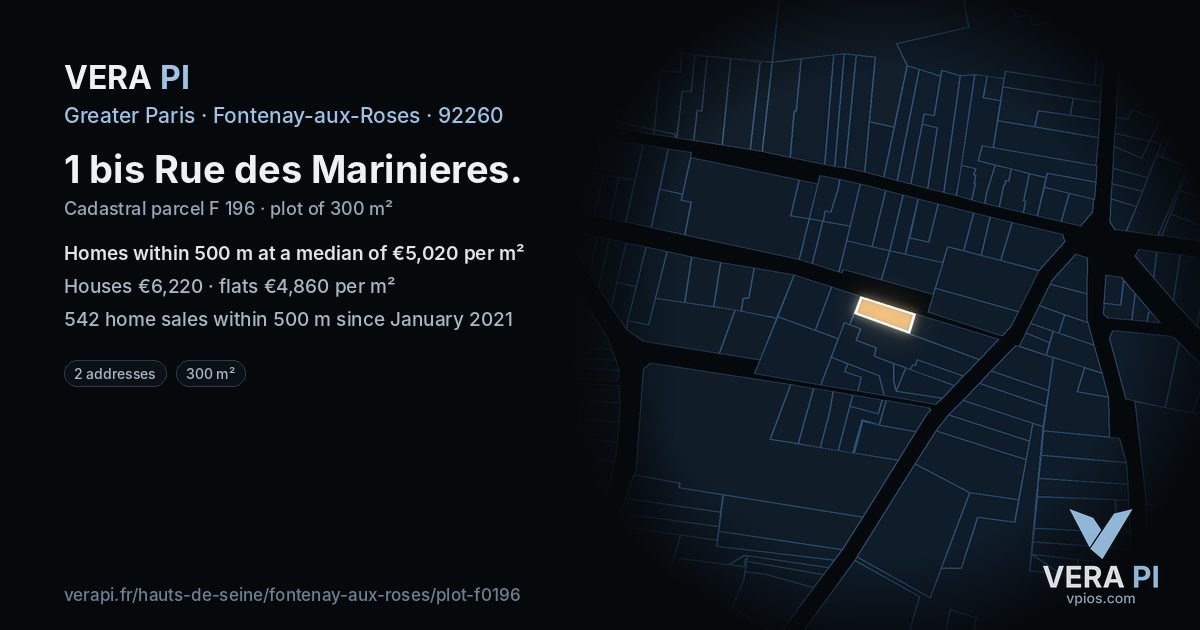 1 bis Rue des Marinieres, Fontenay-aux-Roses at night – the plot lit, the parcels around coloured by the prices near them