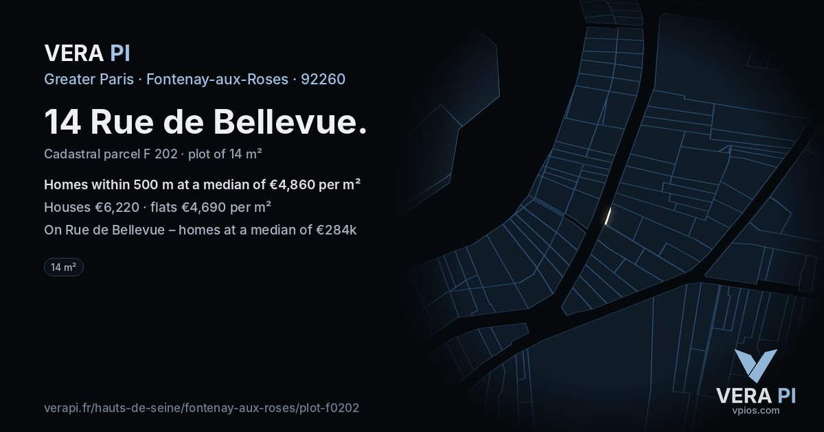 14 Rue de Bellevue, Fontenay-aux-Roses at night – the plot lit, the parcels around coloured by the prices near them