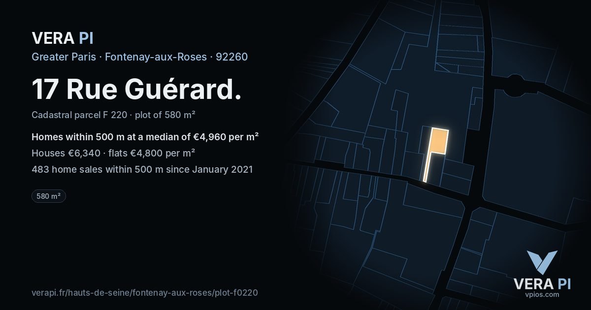 17 Rue Guérard, Fontenay-aux-Roses at night – the plot lit, the parcels around coloured by the prices near them