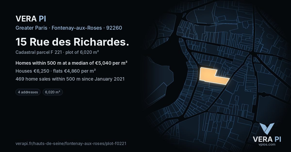 15 Rue des Richardes, Fontenay-aux-Roses at night – the plot lit, the parcels around coloured by the prices near them