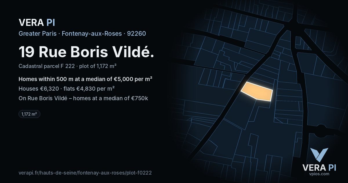 19 Rue Boris Vildé, Fontenay-aux-Roses at night – the plot lit, the parcels around coloured by the prices near them
