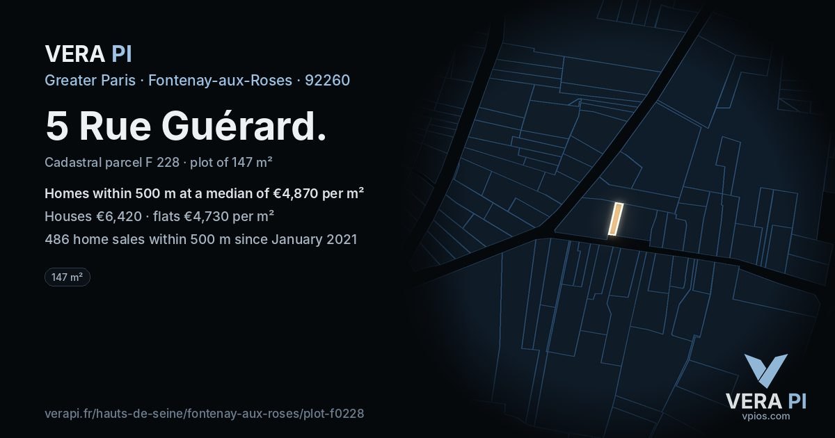 5 Rue Guérard, Fontenay-aux-Roses at night – the plot lit, the parcels around coloured by the prices near them