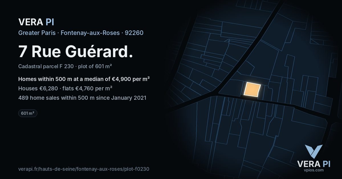 7 Rue Guérard, Fontenay-aux-Roses at night – the plot lit, the parcels around coloured by the prices near them