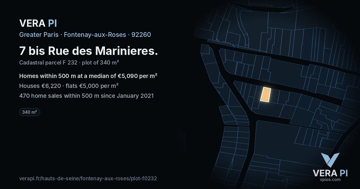 7 bis Rue des Marinieres, Fontenay-aux-Roses at night – the plot lit, the parcels around coloured by the prices near them