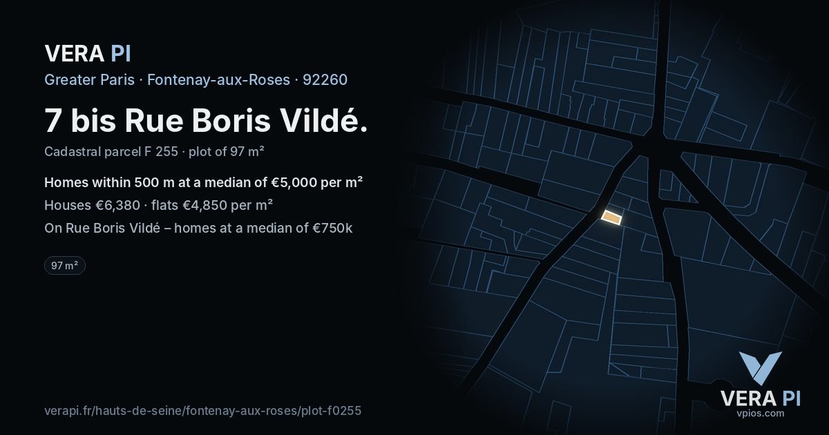 7 bis Rue Boris Vildé, Fontenay-aux-Roses at night – the plot lit, the parcels around coloured by the prices near them