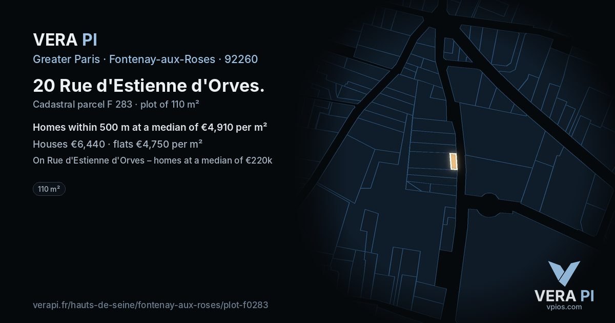 20 Rue d'Estienne d'Orves, Fontenay-aux-Roses at night – the plot lit, the parcels around coloured by the prices near them