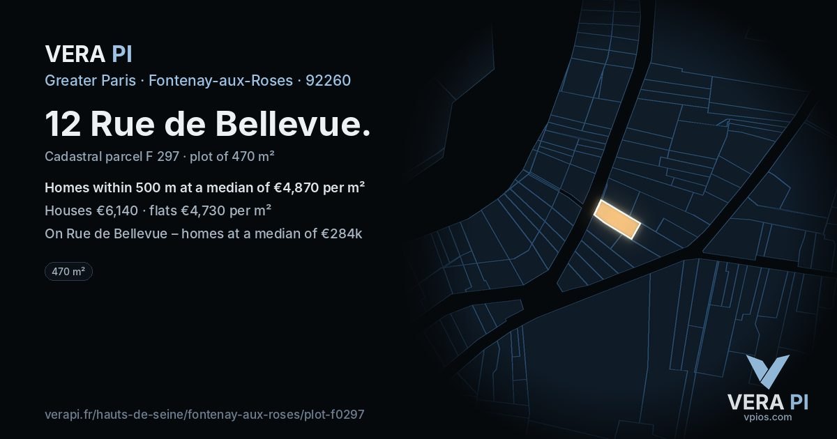 12 Rue de Bellevue, Fontenay-aux-Roses at night – the plot lit, the parcels around coloured by the prices near them