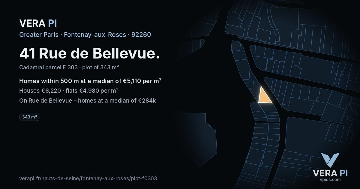 41 Rue de Bellevue, Fontenay-aux-Roses at night – the plot lit, the parcels around coloured by the prices near them