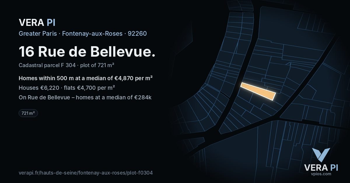 16 Rue de Bellevue, Fontenay-aux-Roses at night – the plot lit, the parcels around coloured by the prices near them