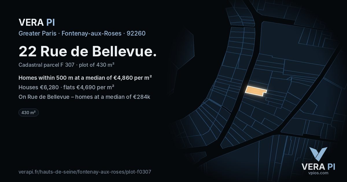22 Rue de Bellevue, Fontenay-aux-Roses at night – the plot lit, the parcels around coloured by the prices near them