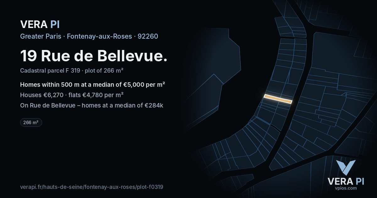 19 Rue de Bellevue, Fontenay-aux-Roses at night – the plot lit, the parcels around coloured by the prices near them