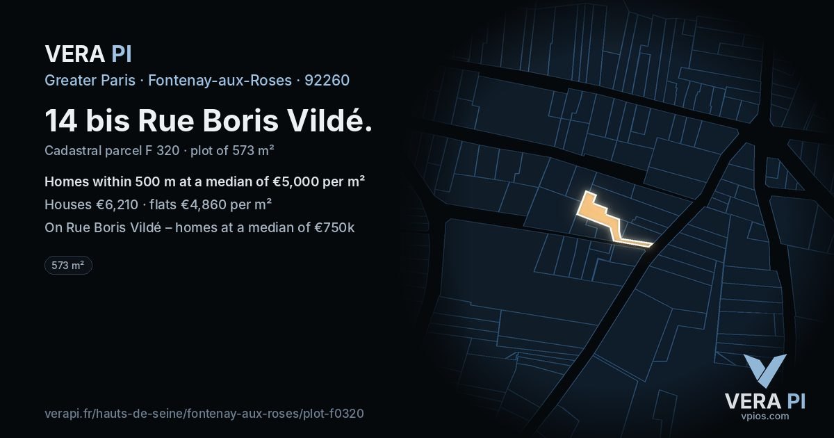14 bis Rue Boris Vildé, Fontenay-aux-Roses at night – the plot lit, the parcels around coloured by the prices near them