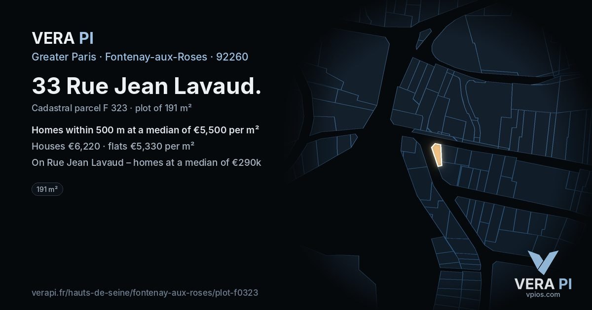 33 Rue Jean Lavaud, Fontenay-aux-Roses at night – the plot lit, the parcels around coloured by the prices near them