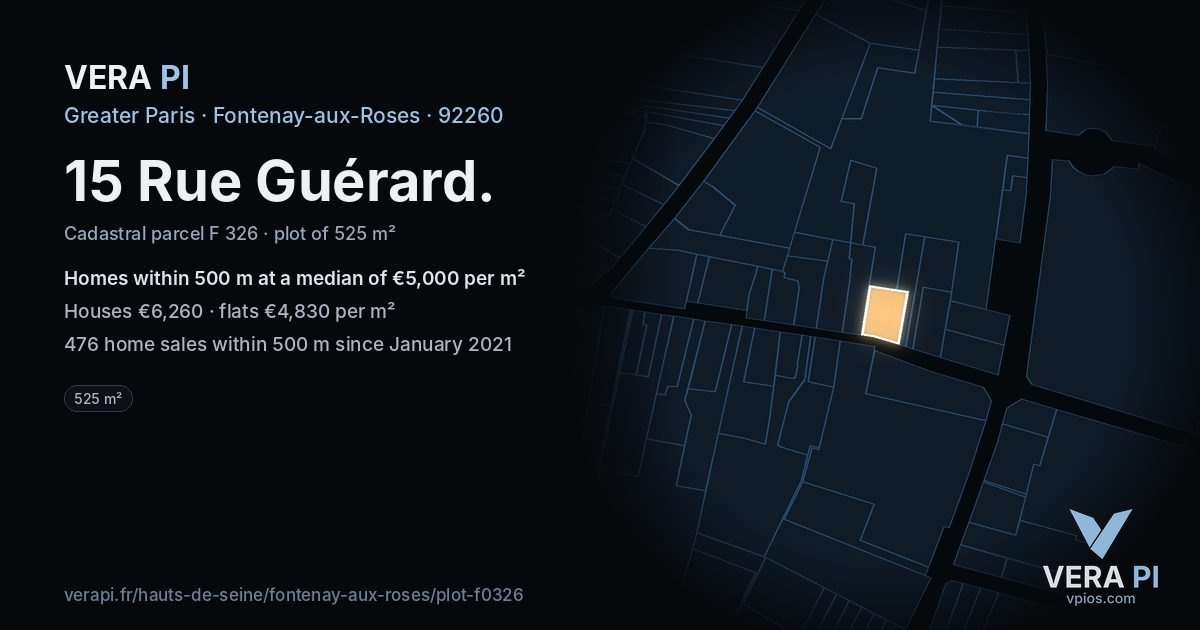 15 Rue Guérard, Fontenay-aux-Roses at night – the plot lit, the parcels around coloured by the prices near them