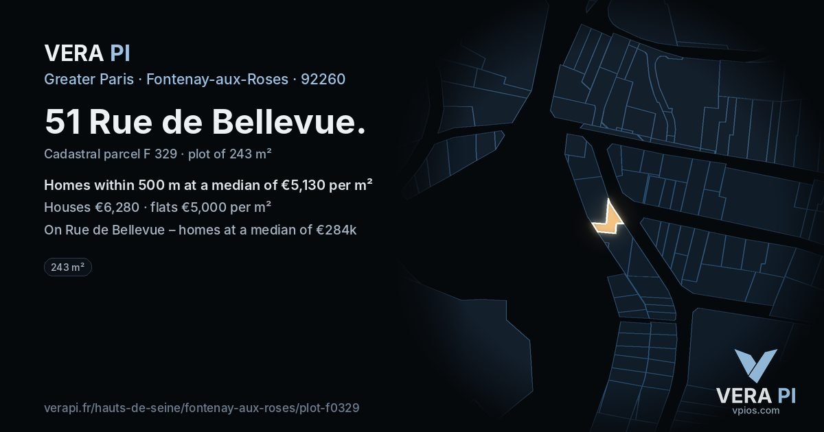 51 Rue de Bellevue, Fontenay-aux-Roses at night – the plot lit, the parcels around coloured by the prices near them