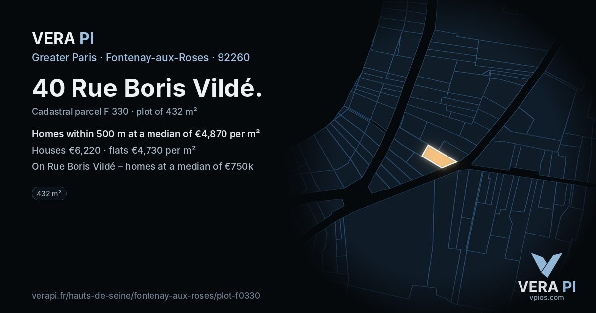 40 Rue Boris Vildé, Fontenay-aux-Roses at night – the plot lit, the parcels around coloured by the prices near them