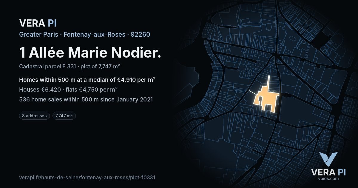 1 Allée Marie Nodier, Fontenay-aux-Roses at night – the plot lit, the parcels around coloured by the prices near them