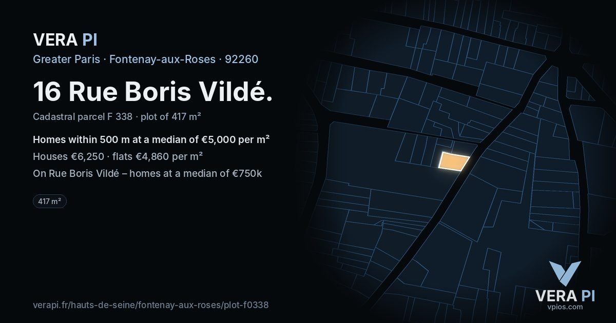 16 Rue Boris Vildé, Fontenay-aux-Roses at night – the plot lit, the parcels around coloured by the prices near them