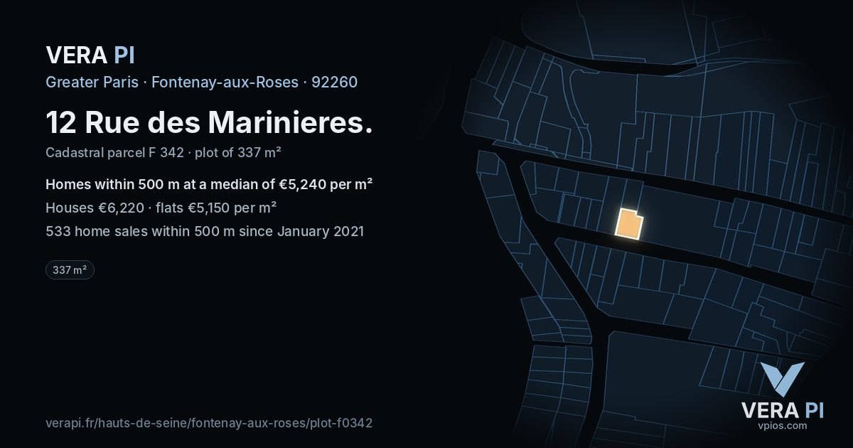 12 Rue des Marinieres, Fontenay-aux-Roses at night – the plot lit, the parcels around coloured by the prices near them