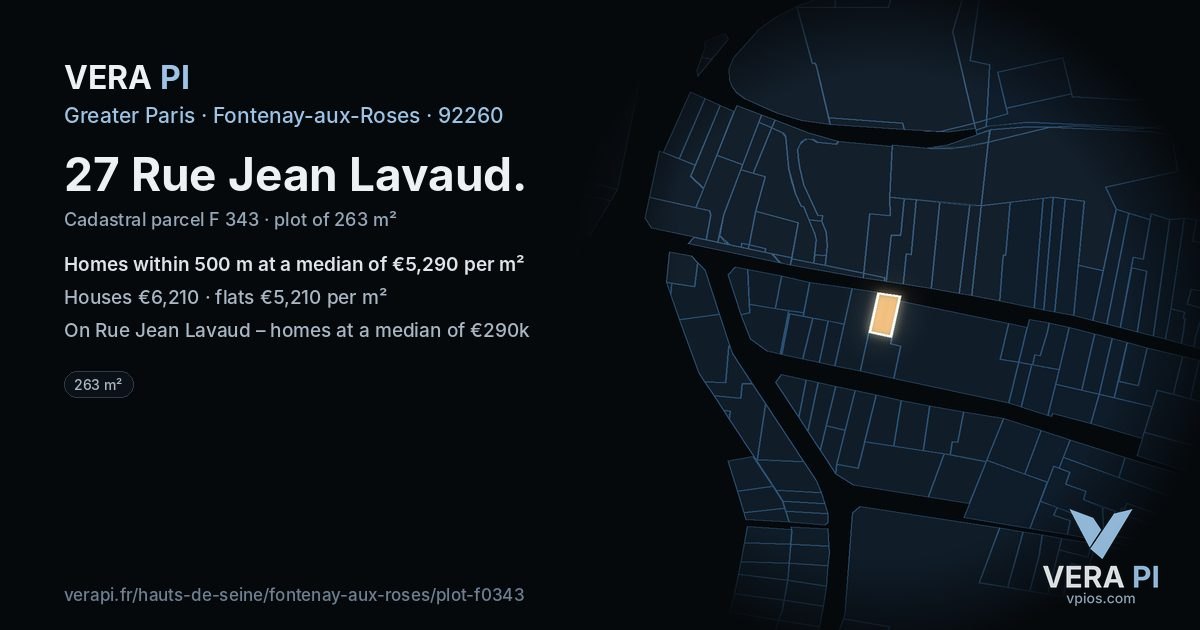 27 Rue Jean Lavaud, Fontenay-aux-Roses at night – the plot lit, the parcels around coloured by the prices near them