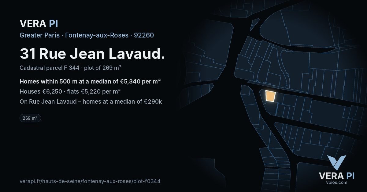 31 Rue Jean Lavaud, Fontenay-aux-Roses at night – the plot lit, the parcels around coloured by the prices near them