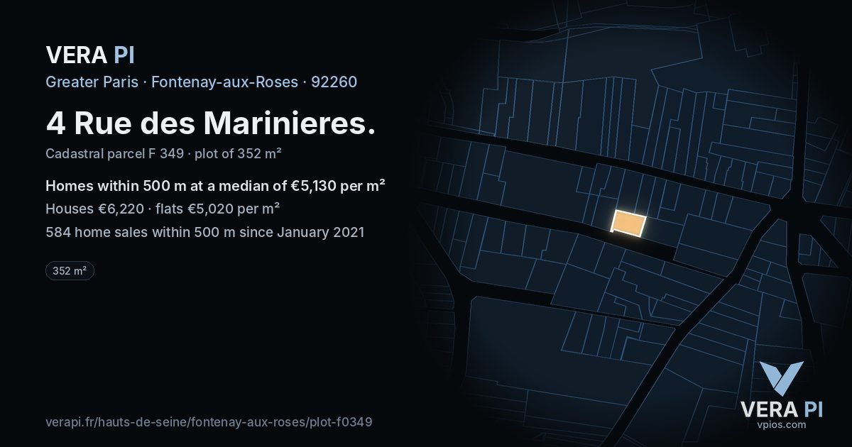 4 Rue des Marinieres, Fontenay-aux-Roses at night – the plot lit, the parcels around coloured by the prices near them