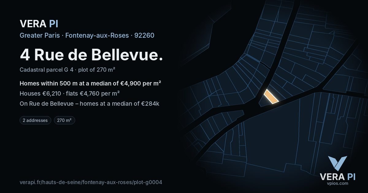 4 Rue de Bellevue, Fontenay-aux-Roses at night – the plot lit, the parcels around coloured by the prices near them